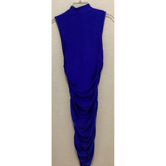 Shein Royal Blue Sleeveless Bodycon Dress High Neck Stretch Fabric Elegant - Picture 5 of 7